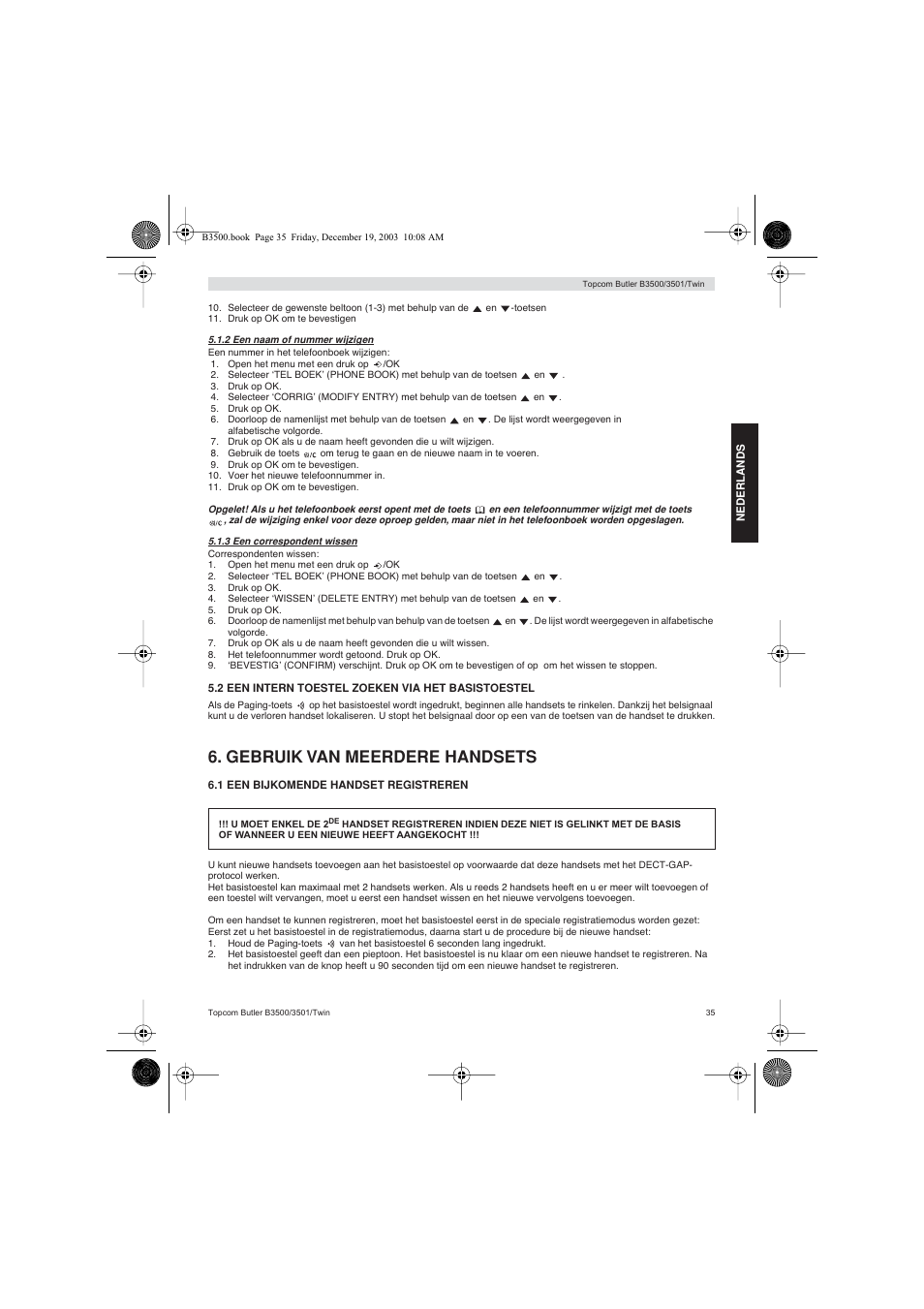 Gebruik van meerdere handsets | Topcom BUTLER 3500 User Manual | Page 35 / 96