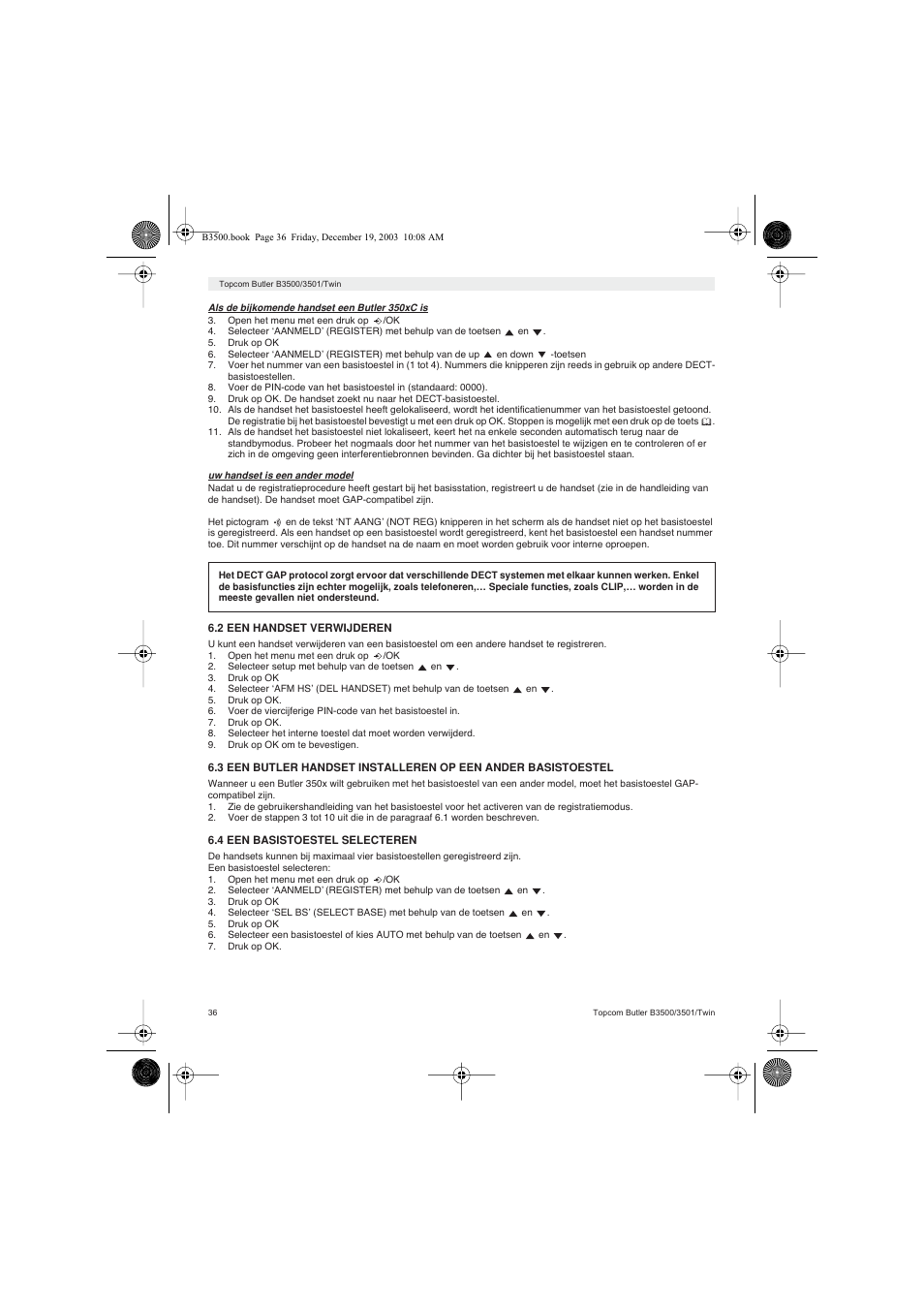 Topcom BUTLER 3500 User Manual | Page 36 / 96