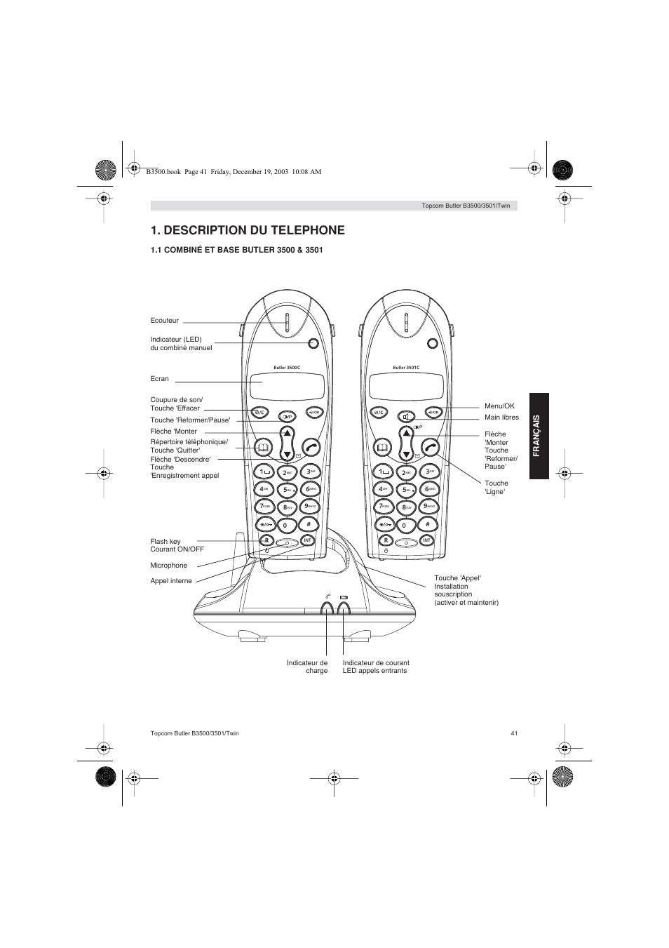 Description du telephone | Topcom BUTLER 3500 User Manual | Page 41 / 96