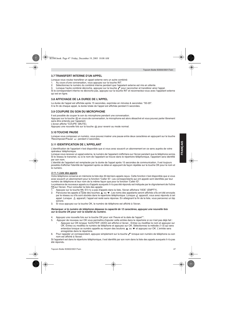 Topcom BUTLER 3500 User Manual | Page 47 / 96