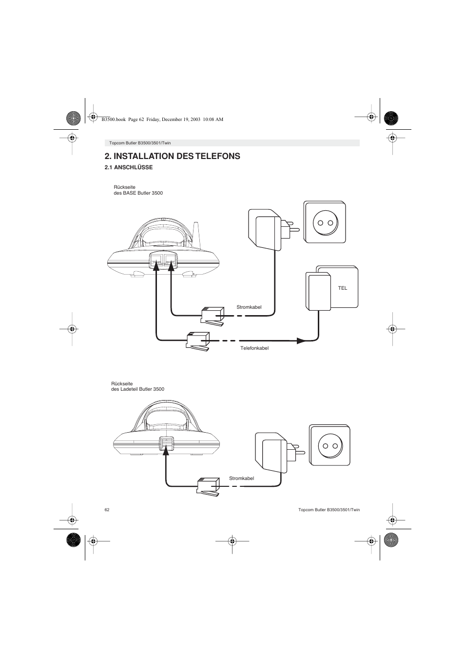 Installation des telefons | Topcom BUTLER 3500 User Manual | Page 62 / 96