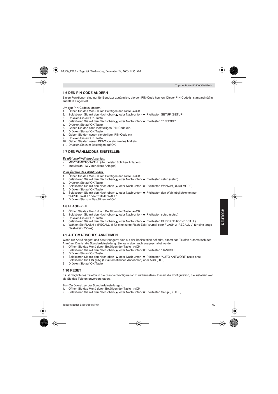 Topcom BUTLER 3500 User Manual | Page 69 / 96