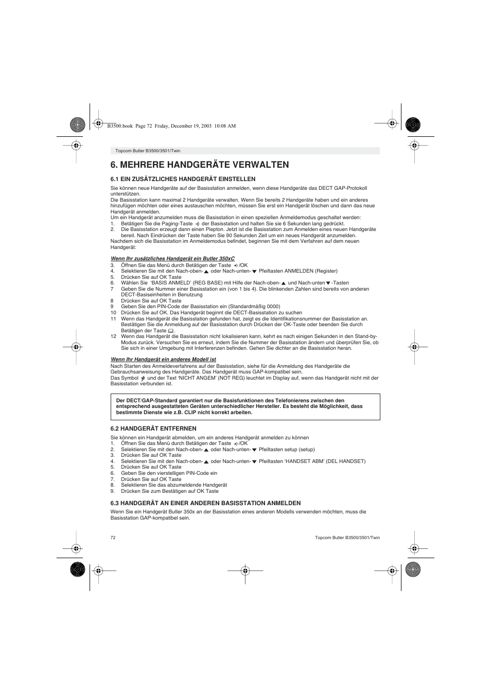 Mehrere handgeräte verwalten | Topcom BUTLER 3500 User Manual | Page 72 / 96