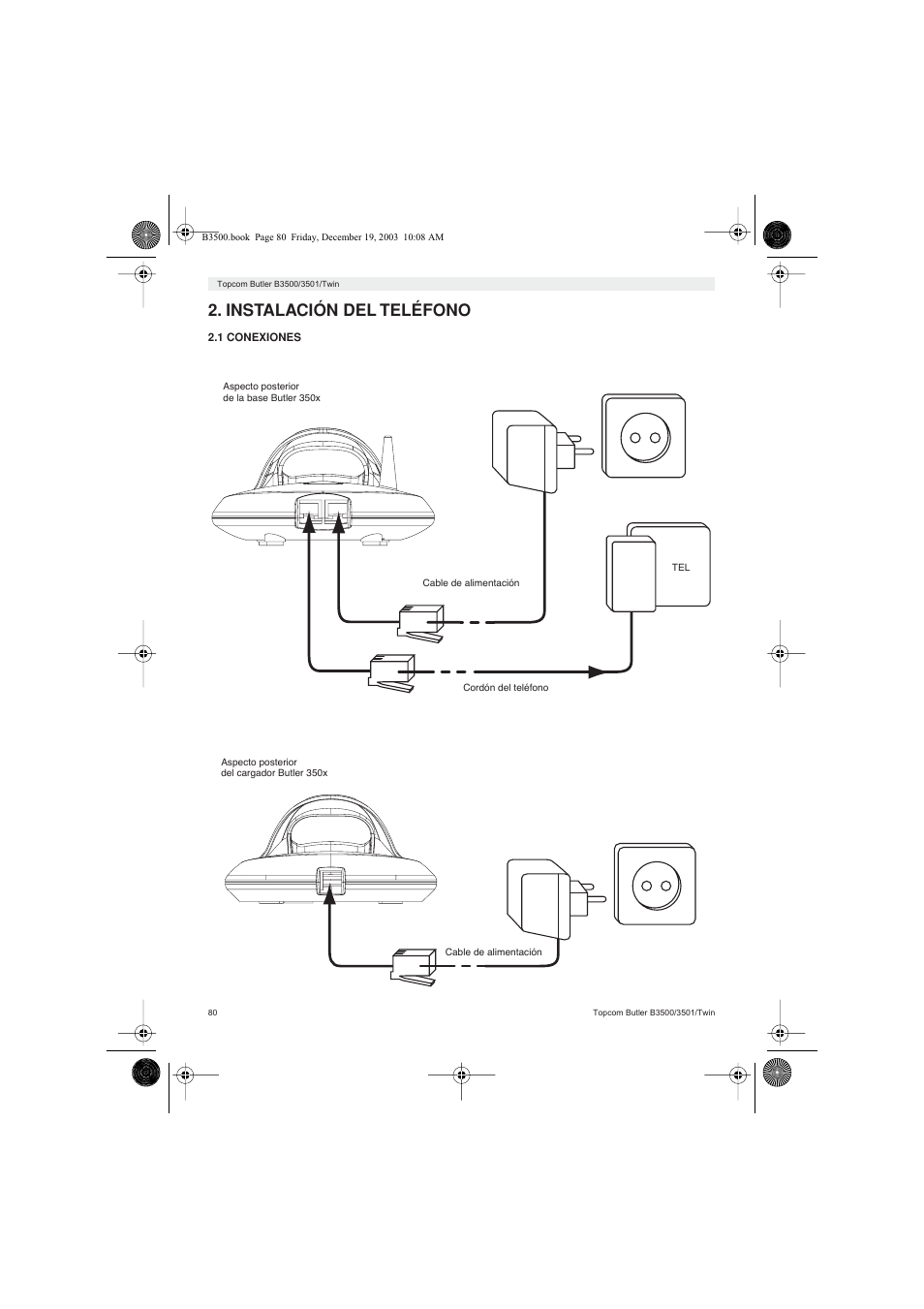Instalación del teléfono | Topcom BUTLER 3500 User Manual | Page 80 / 96