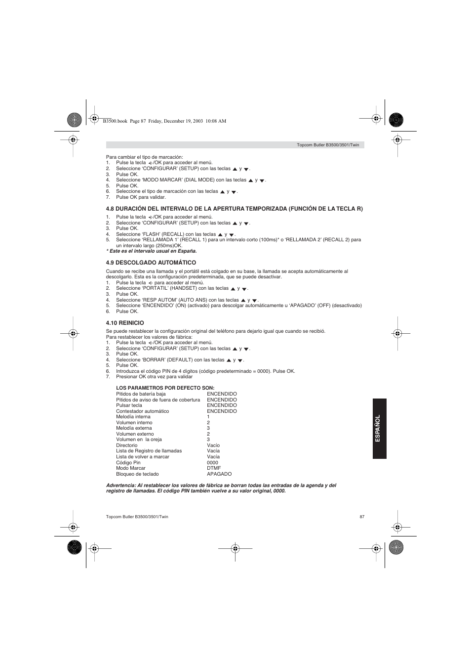 Topcom BUTLER 3500 User Manual | Page 87 / 96