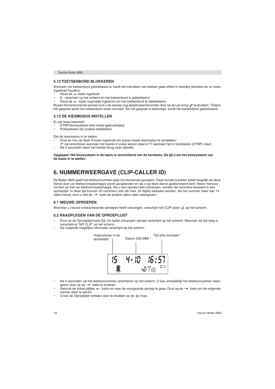 Nummerweergave (clip-caller id) | Topcom BUTLER 2820 User Manual | Page 24 / 56