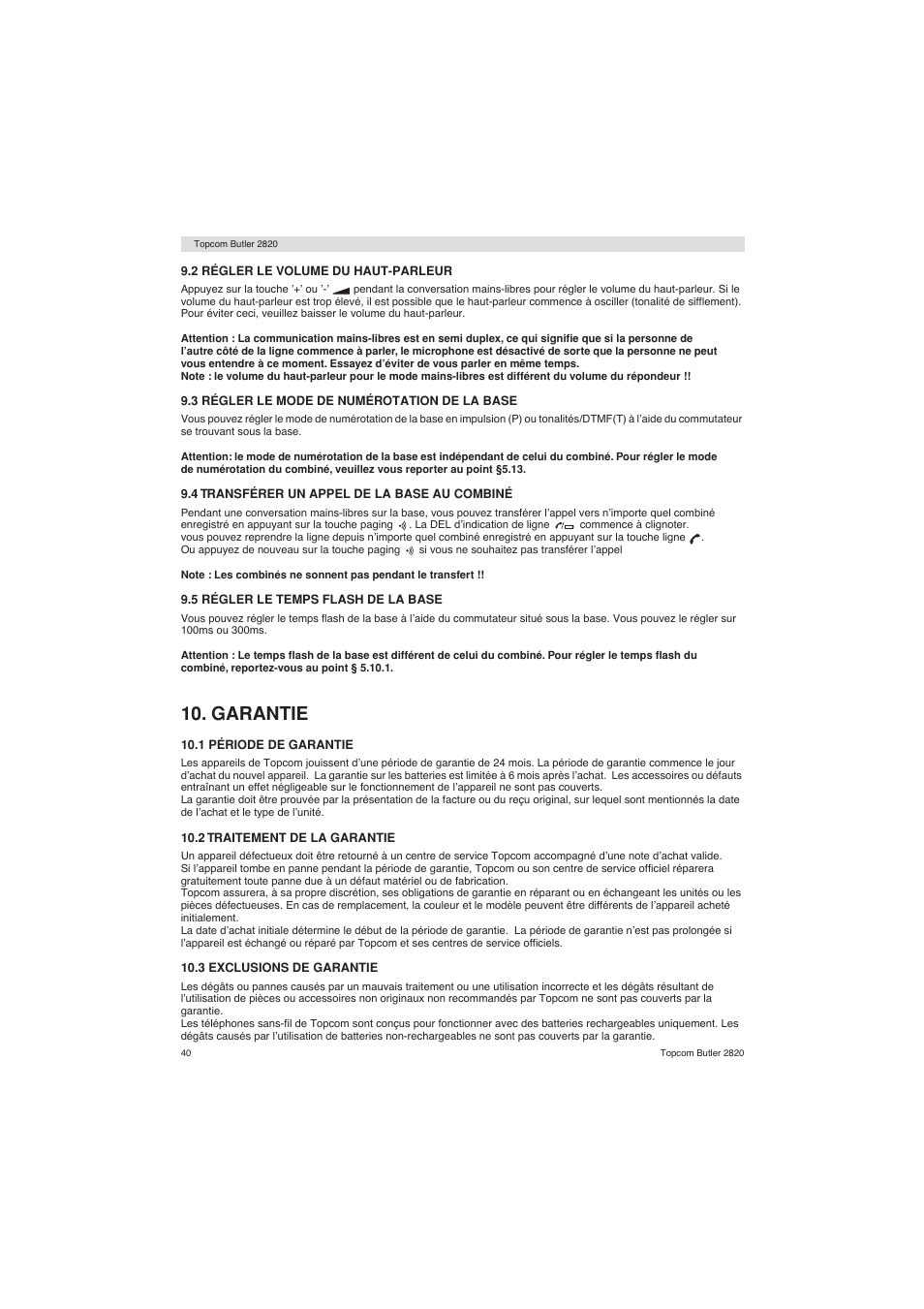Garantie | Topcom BUTLER 2820 User Manual | Page 40 / 56