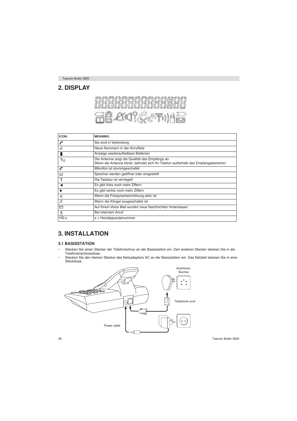 Display 3. installation | Topcom BUTLER 2820 User Manual | Page 46 / 56