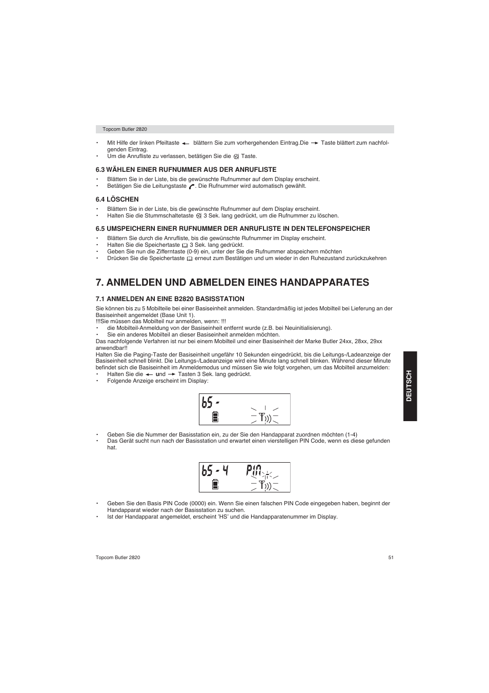 Anmelden und abmelden eines handapparates | Topcom BUTLER 2820 User Manual | Page 51 / 56