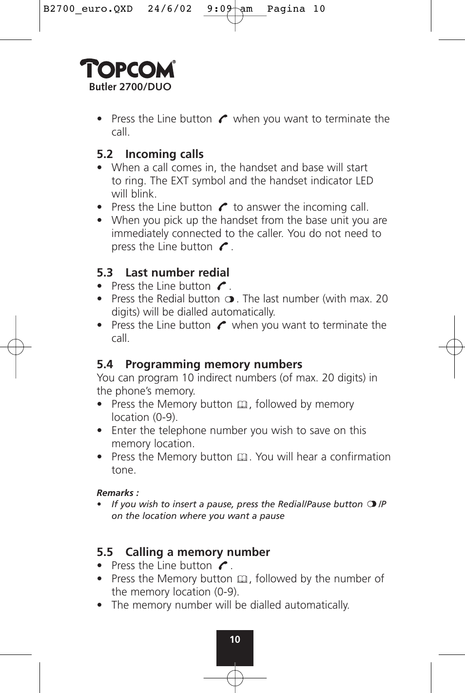 Topcom BUTLER 2700 User Manual | Page 10 / 58