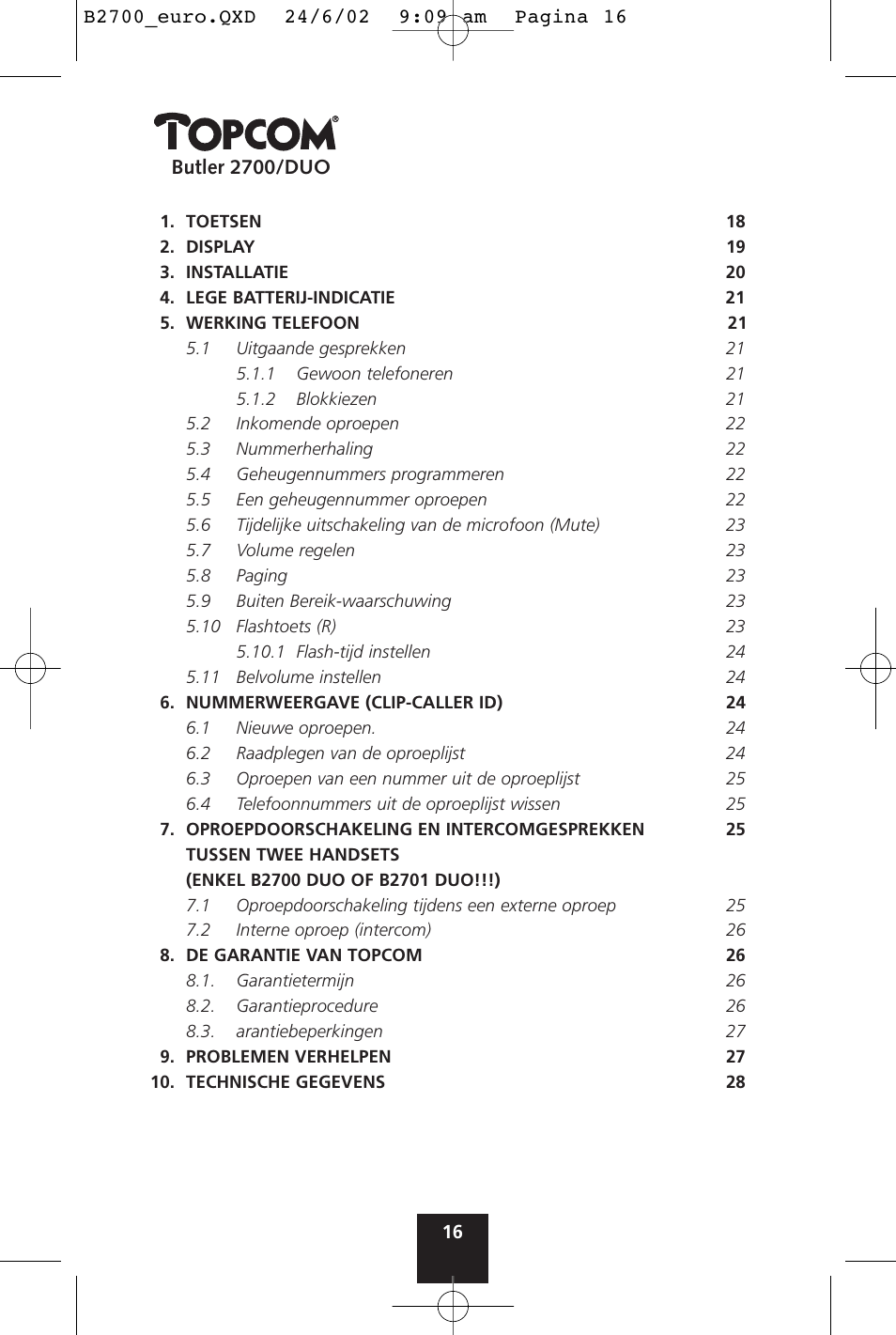 Topcom BUTLER 2700 User Manual | Page 16 / 58