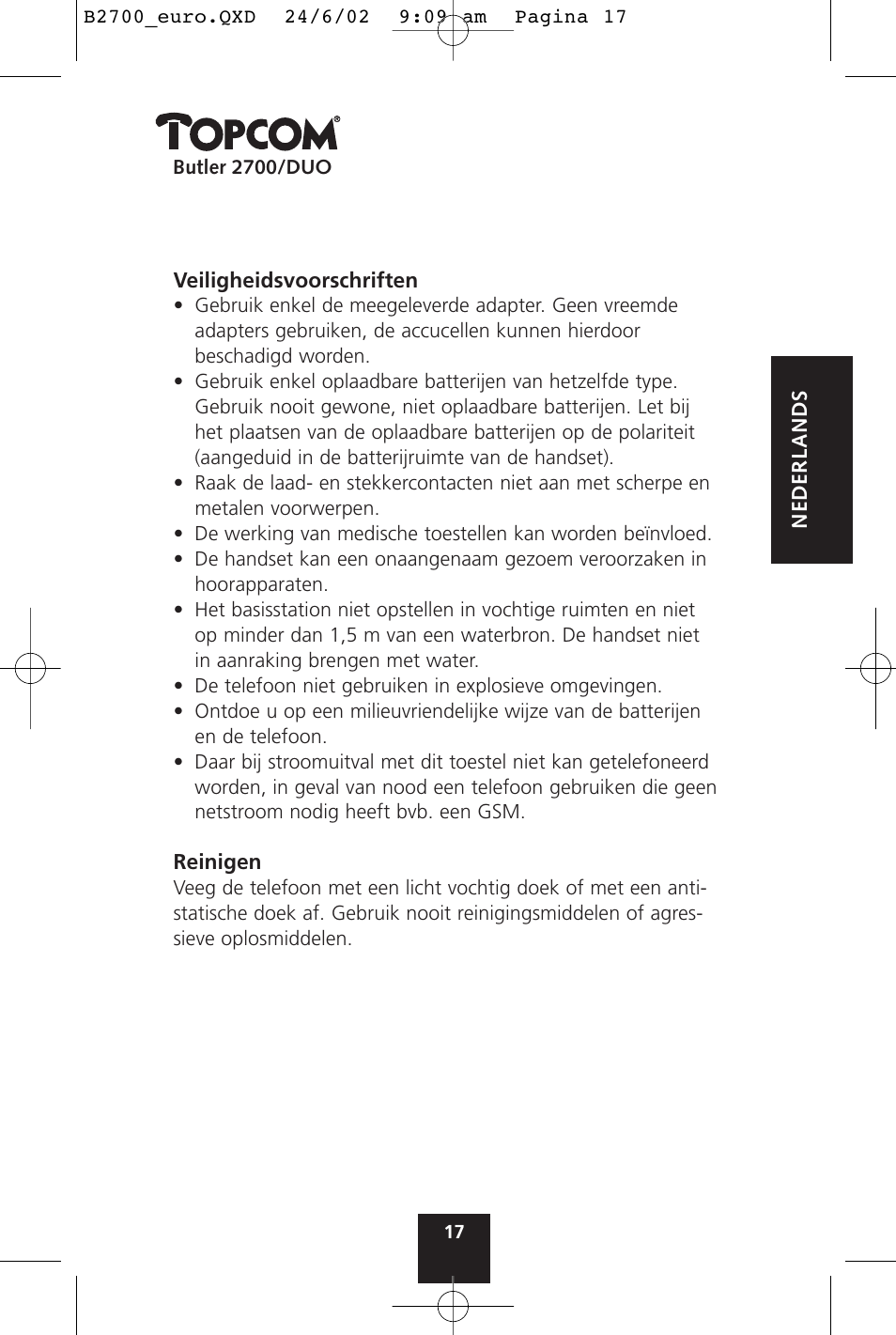 Topcom BUTLER 2700 User Manual | Page 17 / 58