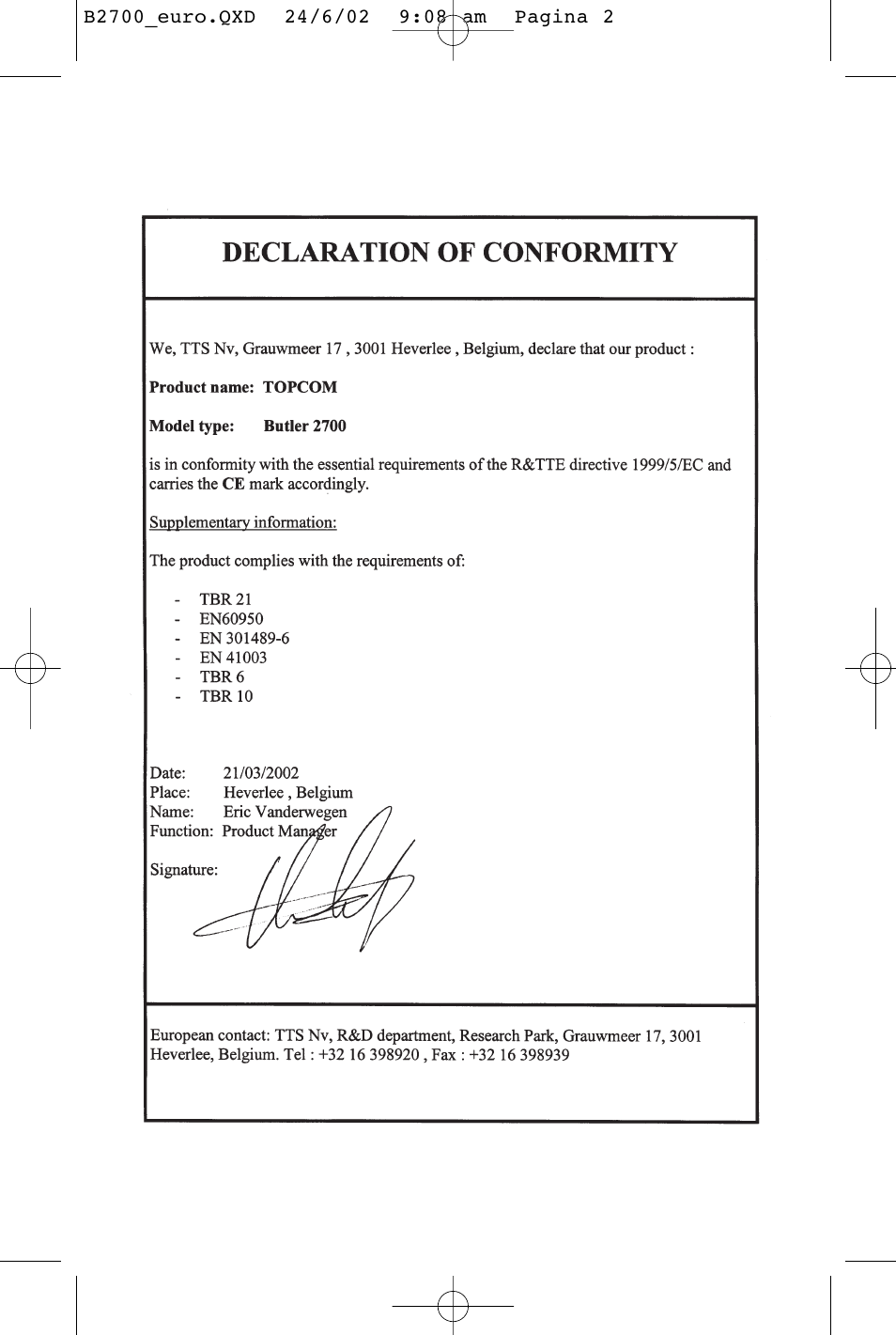 Topcom BUTLER 2700 User Manual | Page 2 / 58