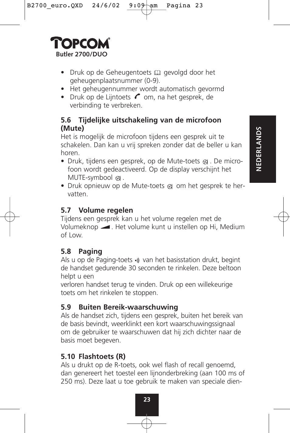Topcom BUTLER 2700 User Manual | Page 23 / 58