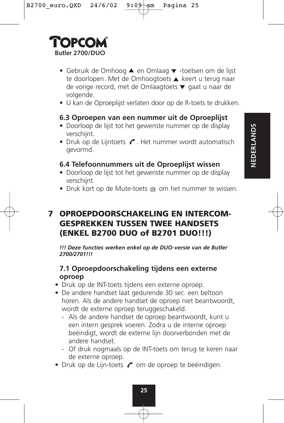 Topcom BUTLER 2700 User Manual | Page 25 / 58