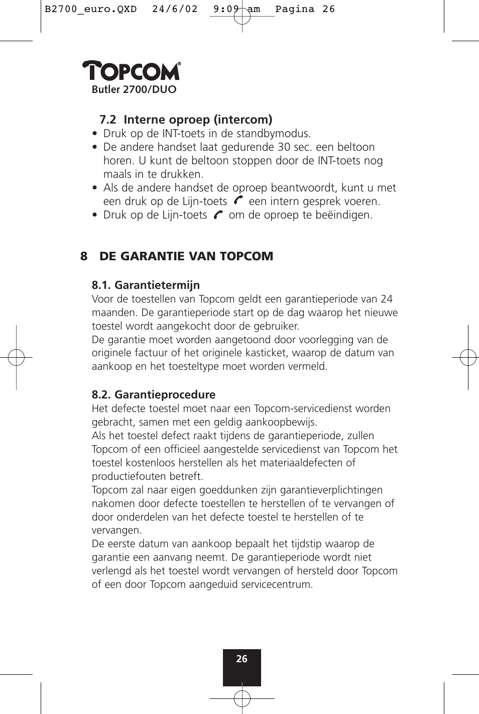 Topcom BUTLER 2700 User Manual | Page 26 / 58