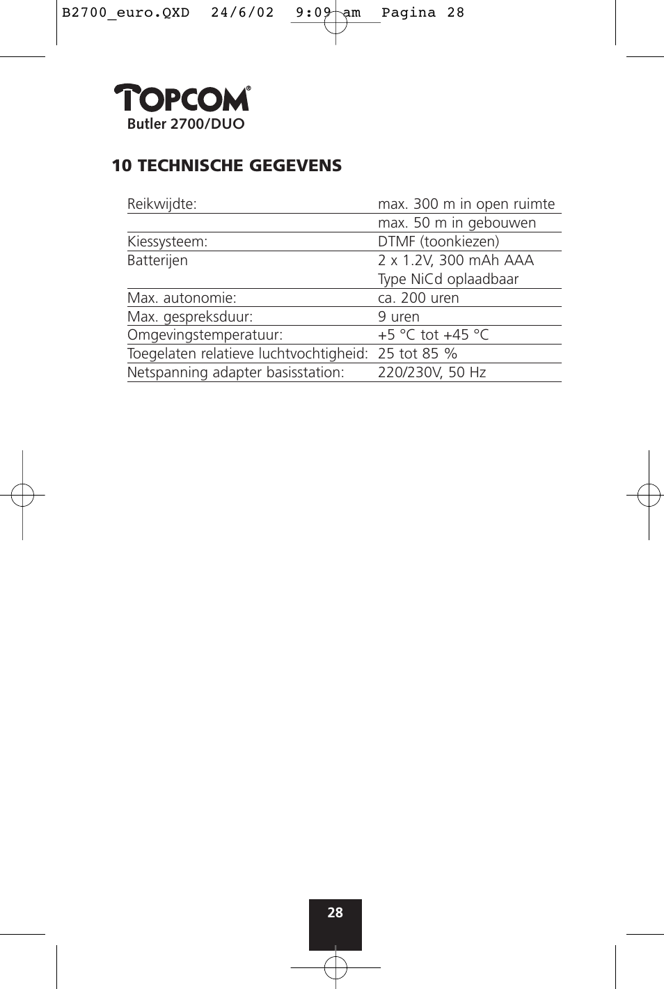 Topcom BUTLER 2700 User Manual | Page 28 / 58