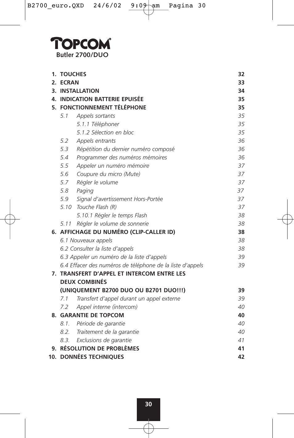 Topcom BUTLER 2700 User Manual | Page 30 / 58