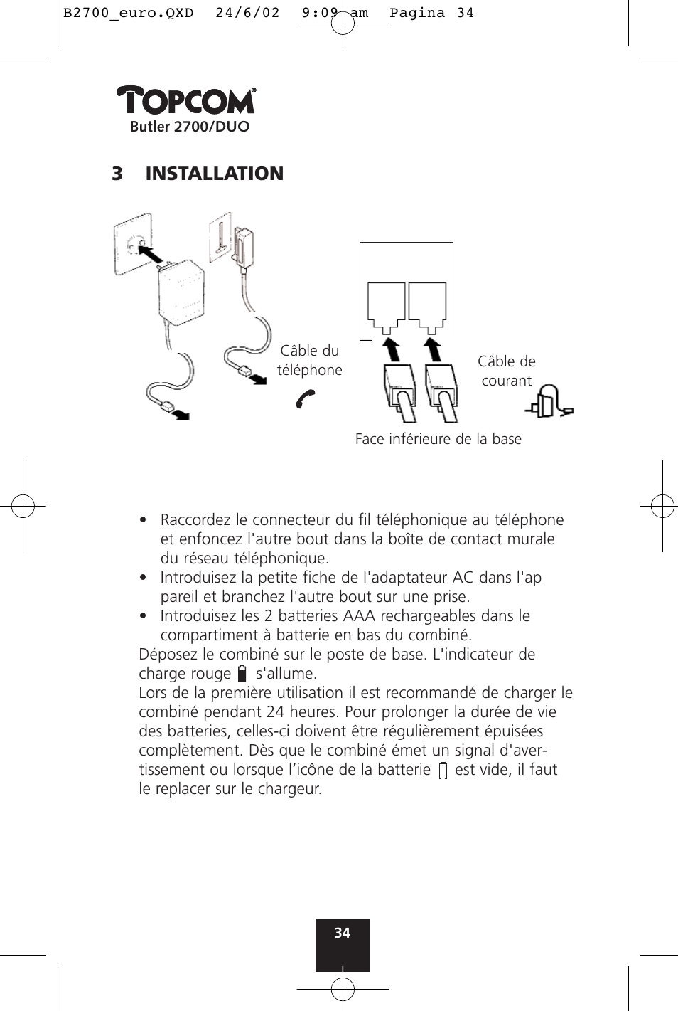 3installation | Topcom BUTLER 2700 User Manual | Page 34 / 58