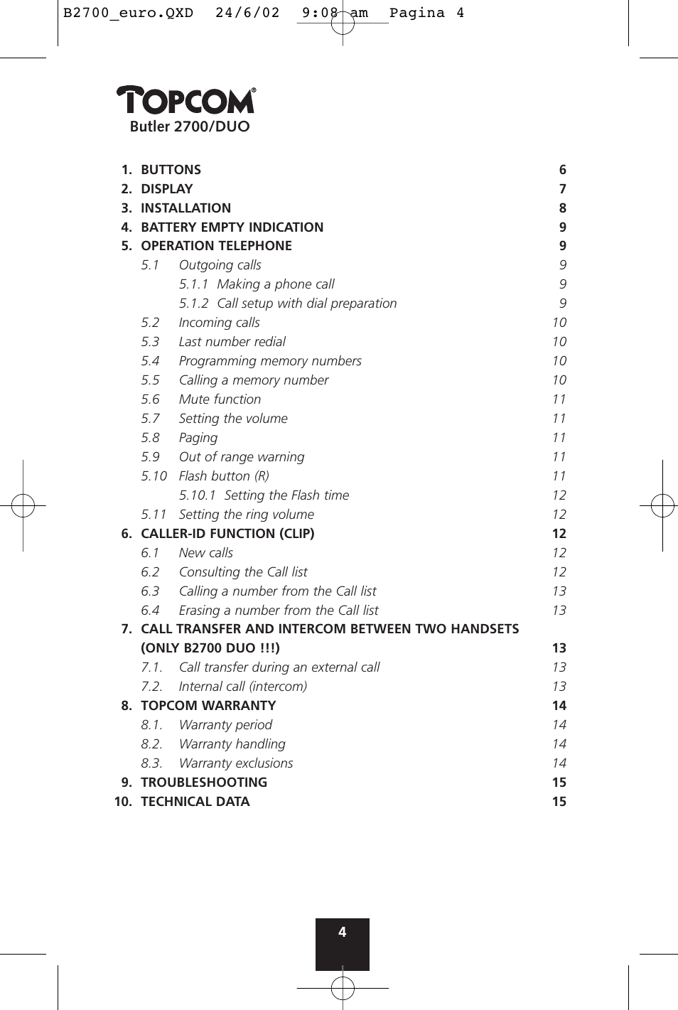 Topcom BUTLER 2700 User Manual | Page 4 / 58