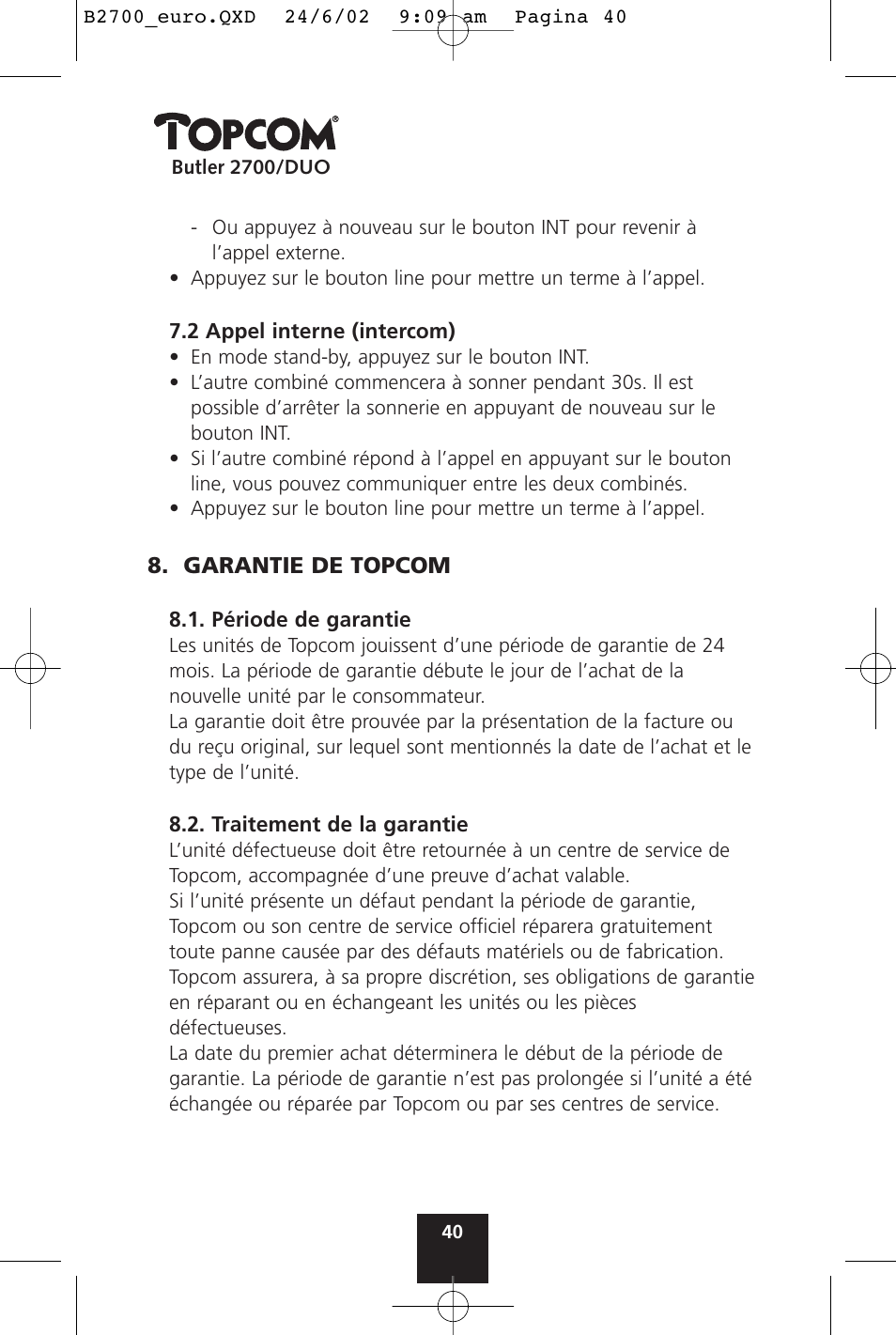 Topcom BUTLER 2700 User Manual | Page 40 / 58