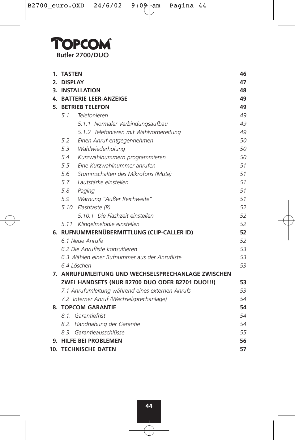Topcom BUTLER 2700 User Manual | Page 44 / 58