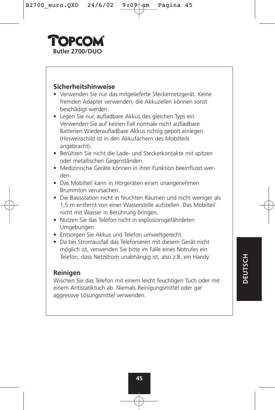Topcom BUTLER 2700 User Manual | Page 45 / 58