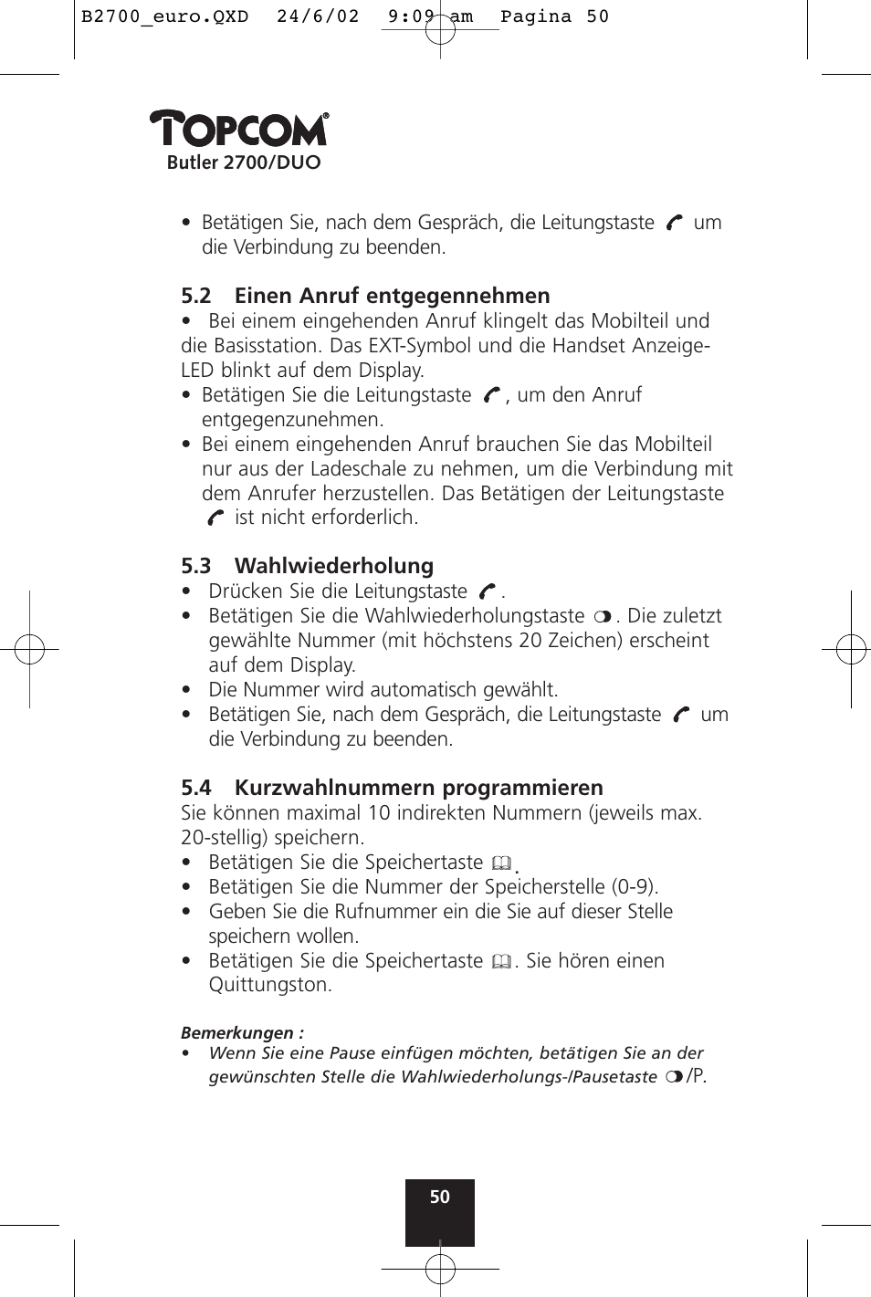 Topcom BUTLER 2700 User Manual | Page 50 / 58
