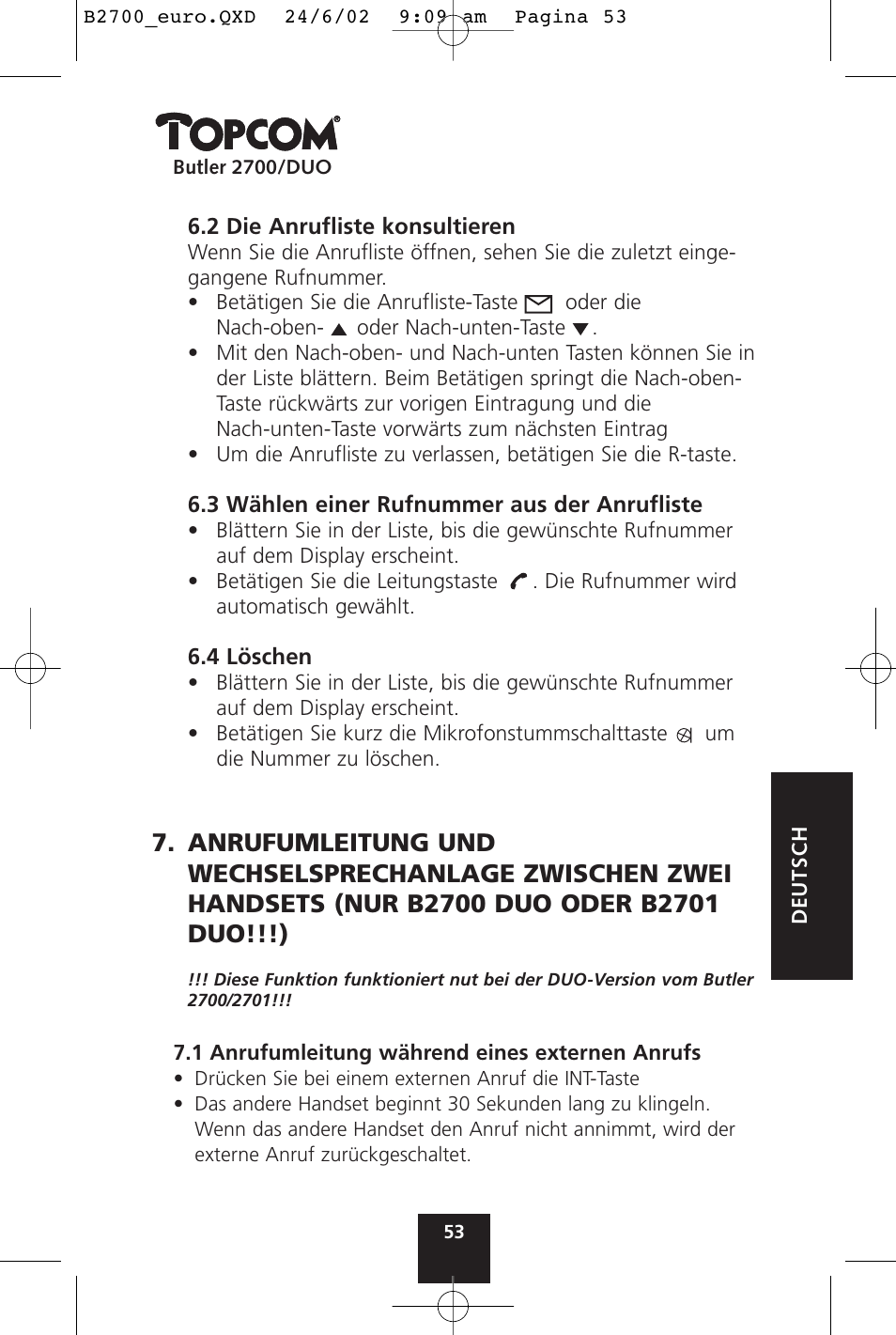 Topcom BUTLER 2700 User Manual | Page 53 / 58