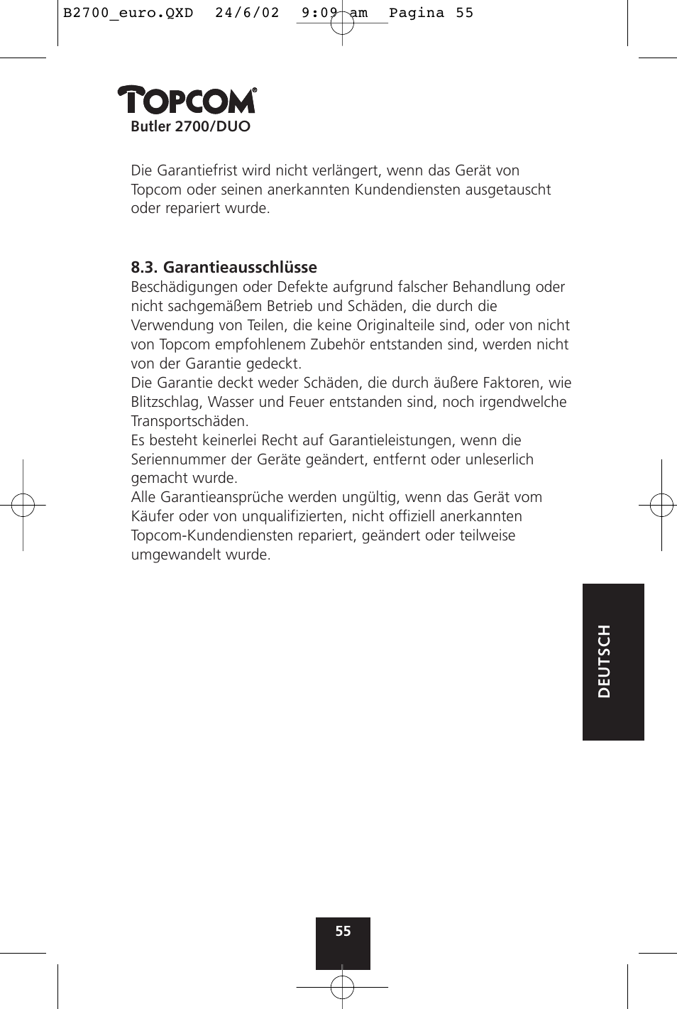 Topcom BUTLER 2700 User Manual | Page 55 / 58