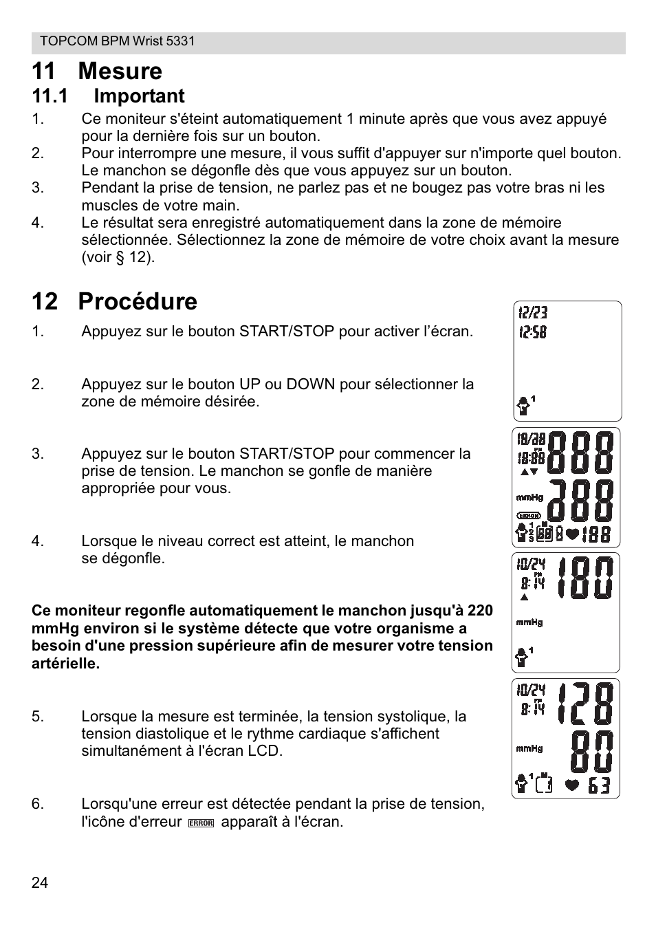 11 mesure, 12 procédure, 1 important | Topcom CE0197 5331 User Manual | Page 24 / 72