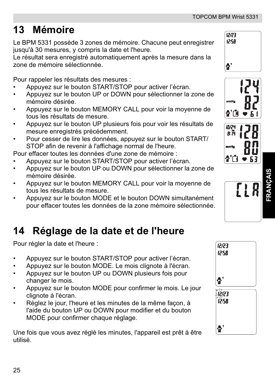 13 mémoire, 14 réglage de la date et de l'heure | Topcom CE0197 5331 User Manual | Page 25 / 72