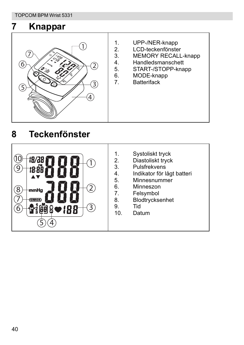 7knappar 8 teckenfönster | Topcom CE0197 5331 User Manual | Page 40 / 72