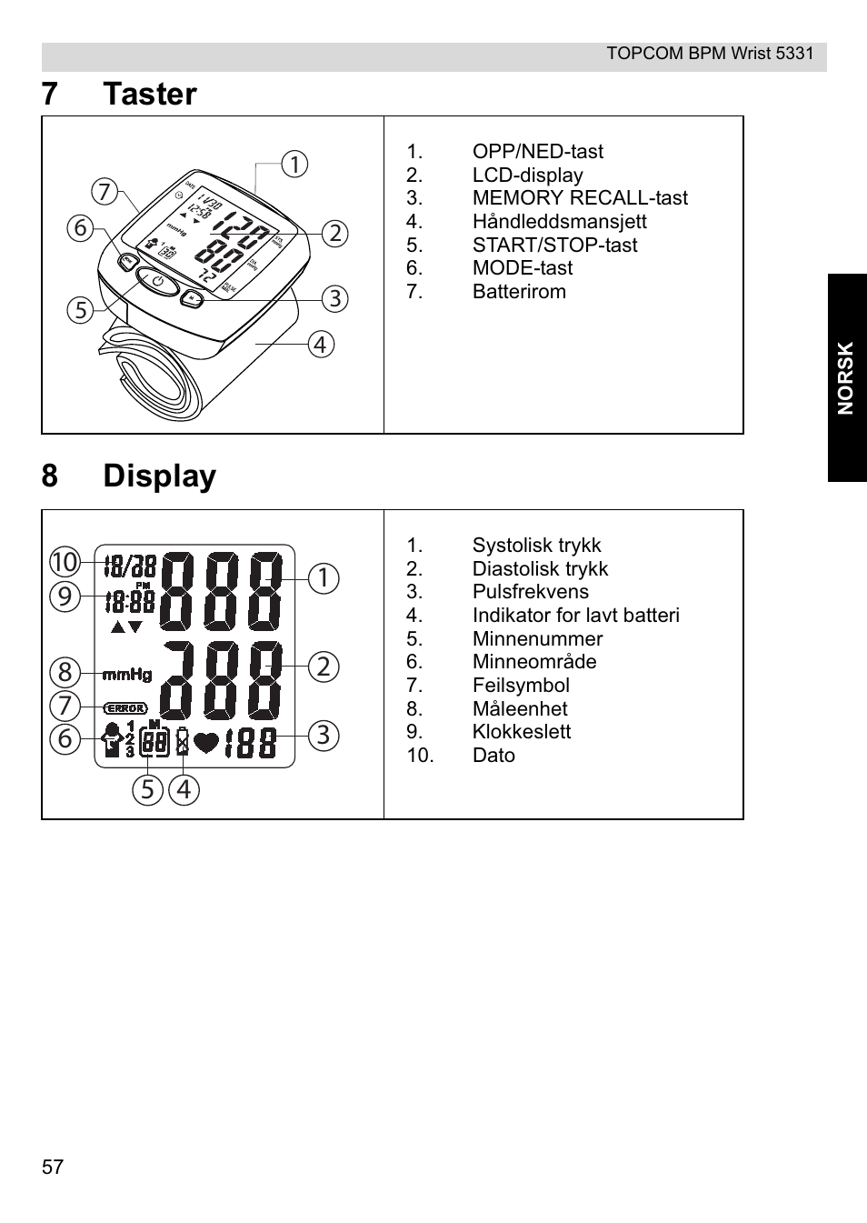 7taster 8 display | Topcom CE0197 5331 User Manual | Page 57 / 72