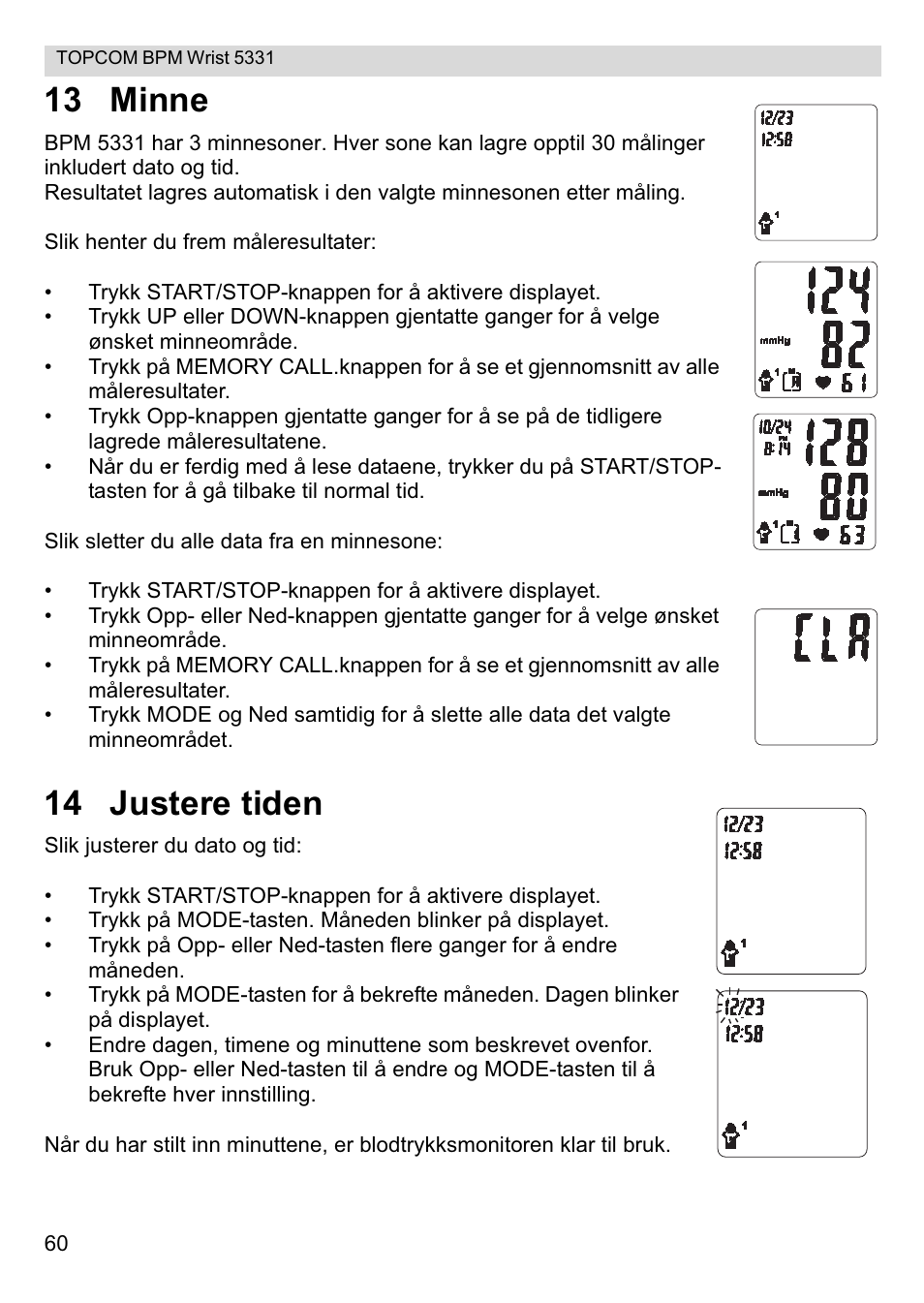 13 minne, 14 justere tiden | Topcom CE0197 5331 User Manual | Page 60 / 72