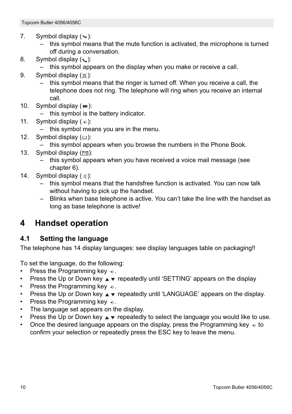 4handset operation | Topcom BUTLER 4056C User Manual | Page 10 / 72