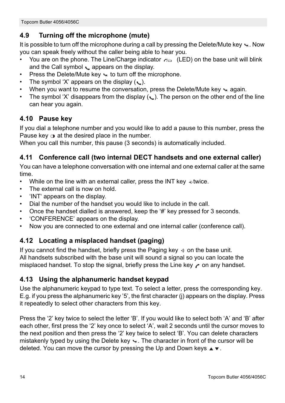 Topcom BUTLER 4056C User Manual | Page 14 / 72