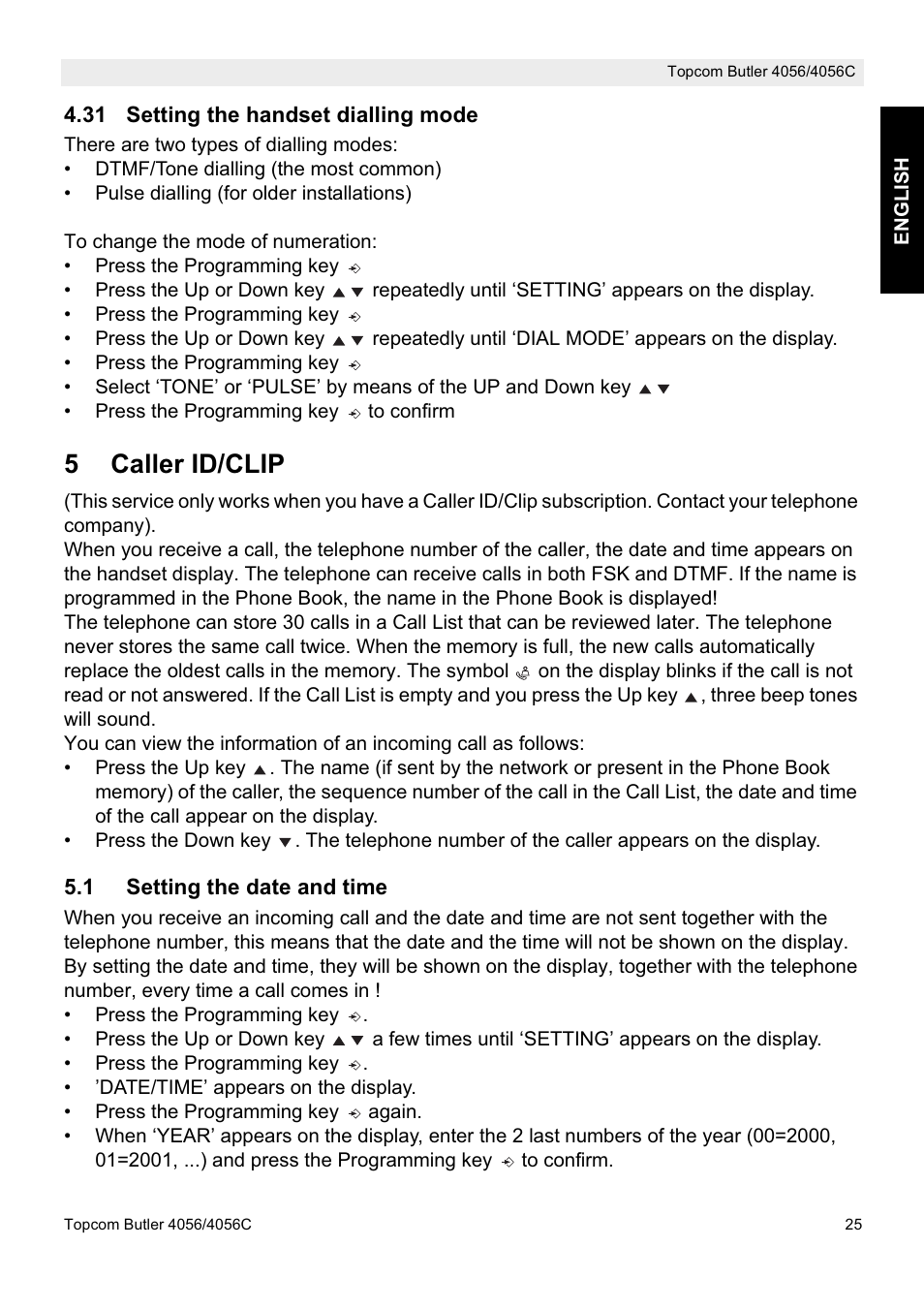 5caller id/clip | Topcom BUTLER 4056C User Manual | Page 25 / 72