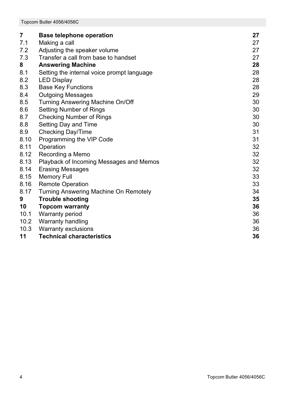 Topcom BUTLER 4056C User Manual | Page 4 / 72