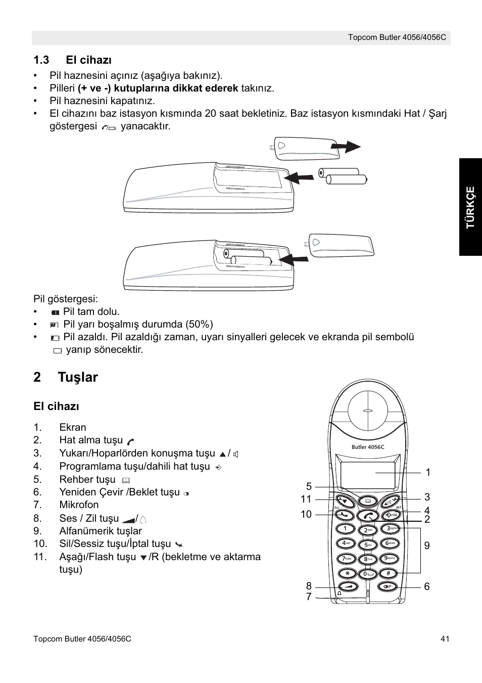 2tu úlar, 3 el cihazı, El cihazı | Türkçe | Topcom BUTLER 4056C User Manual | Page 41 / 72