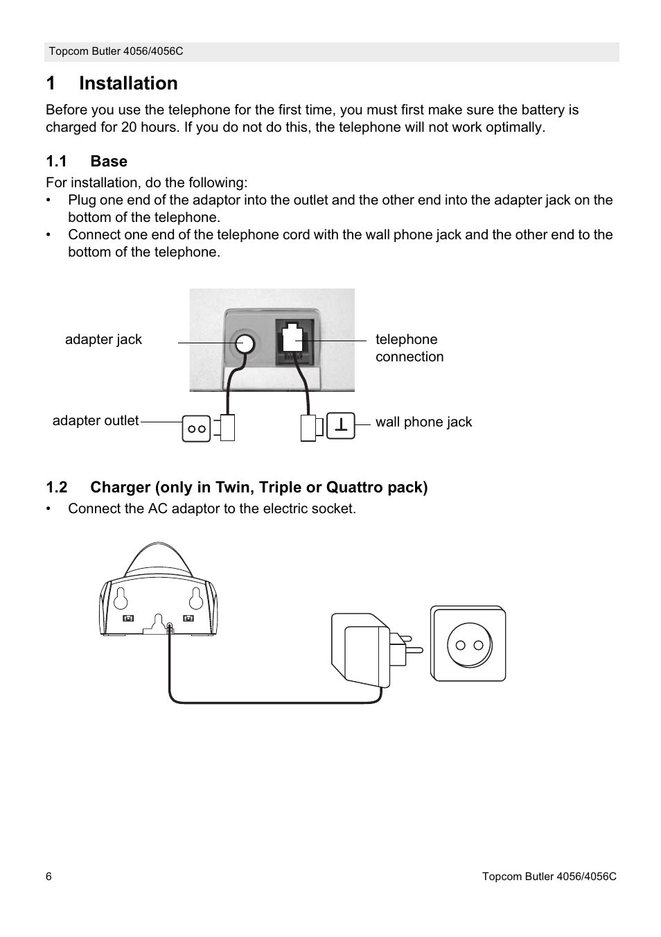 1installation | Topcom BUTLER 4056C User Manual | Page 6 / 72