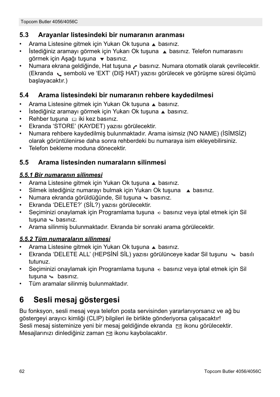 6sesli mesaj göstergesi | Topcom BUTLER 4056C User Manual | Page 62 / 72