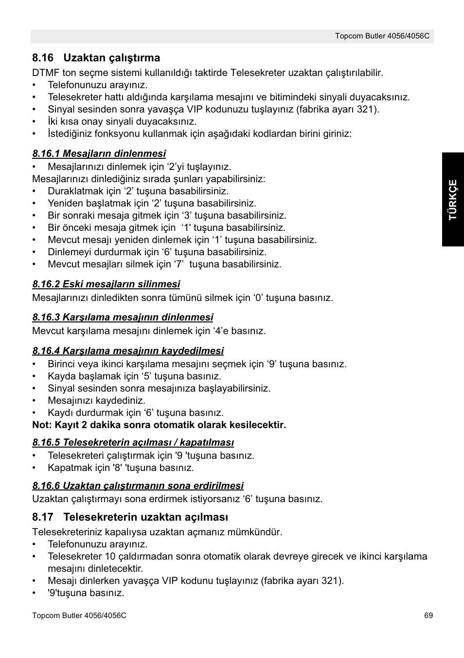 Topcom BUTLER 4056C User Manual | Page 69 / 72