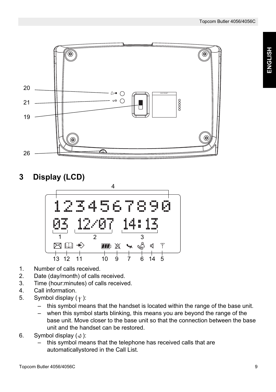 3display (lcd) | Topcom BUTLER 4056C User Manual | Page 9 / 72