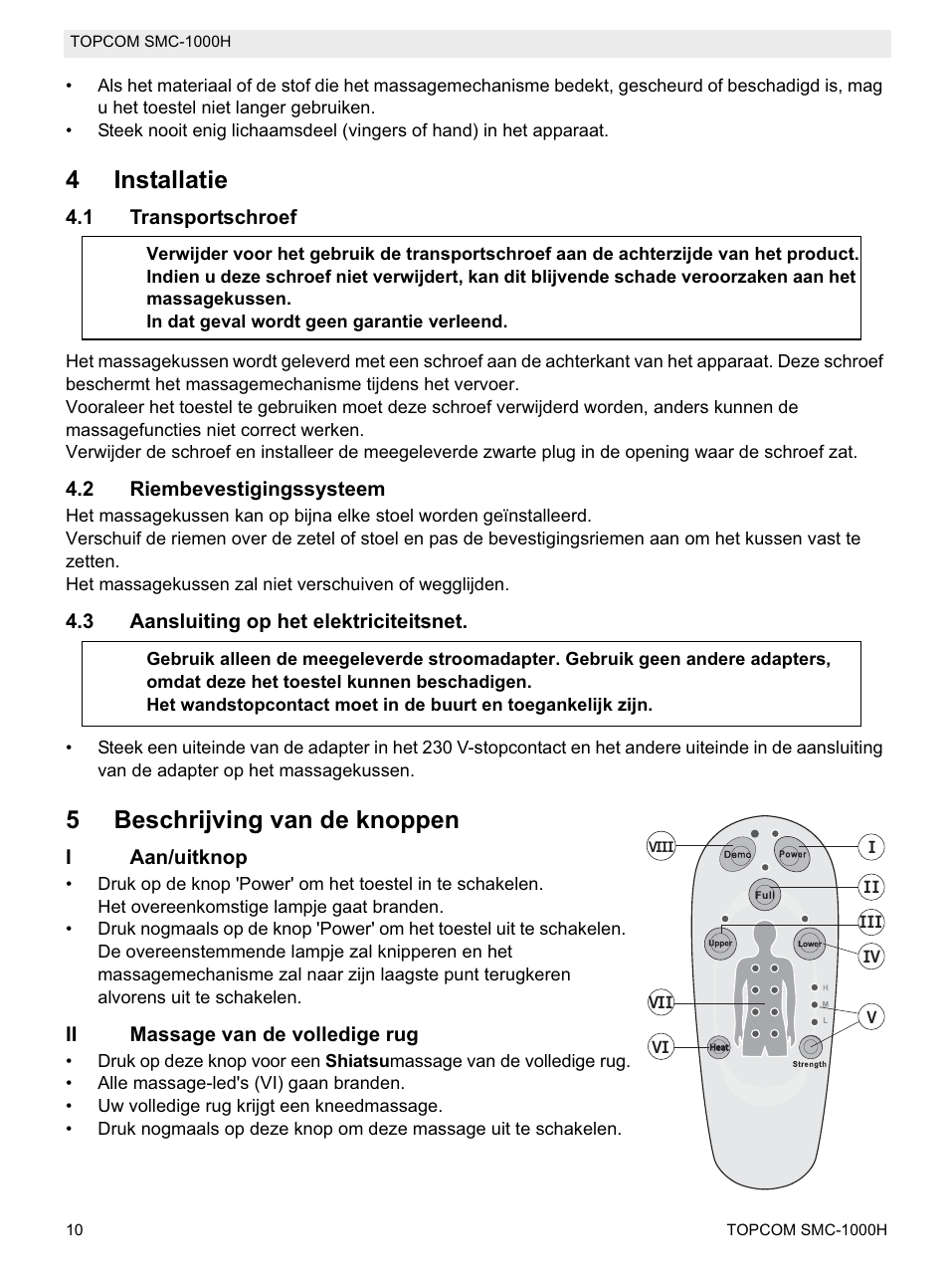 4installatie, 5beschrijving van de knoppen | Topcom SMC-1000H User Manual | Page 10 / 92