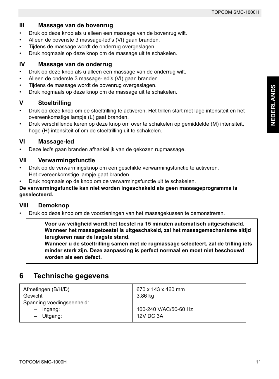 6technische gegevens | Topcom SMC-1000H User Manual | Page 11 / 92