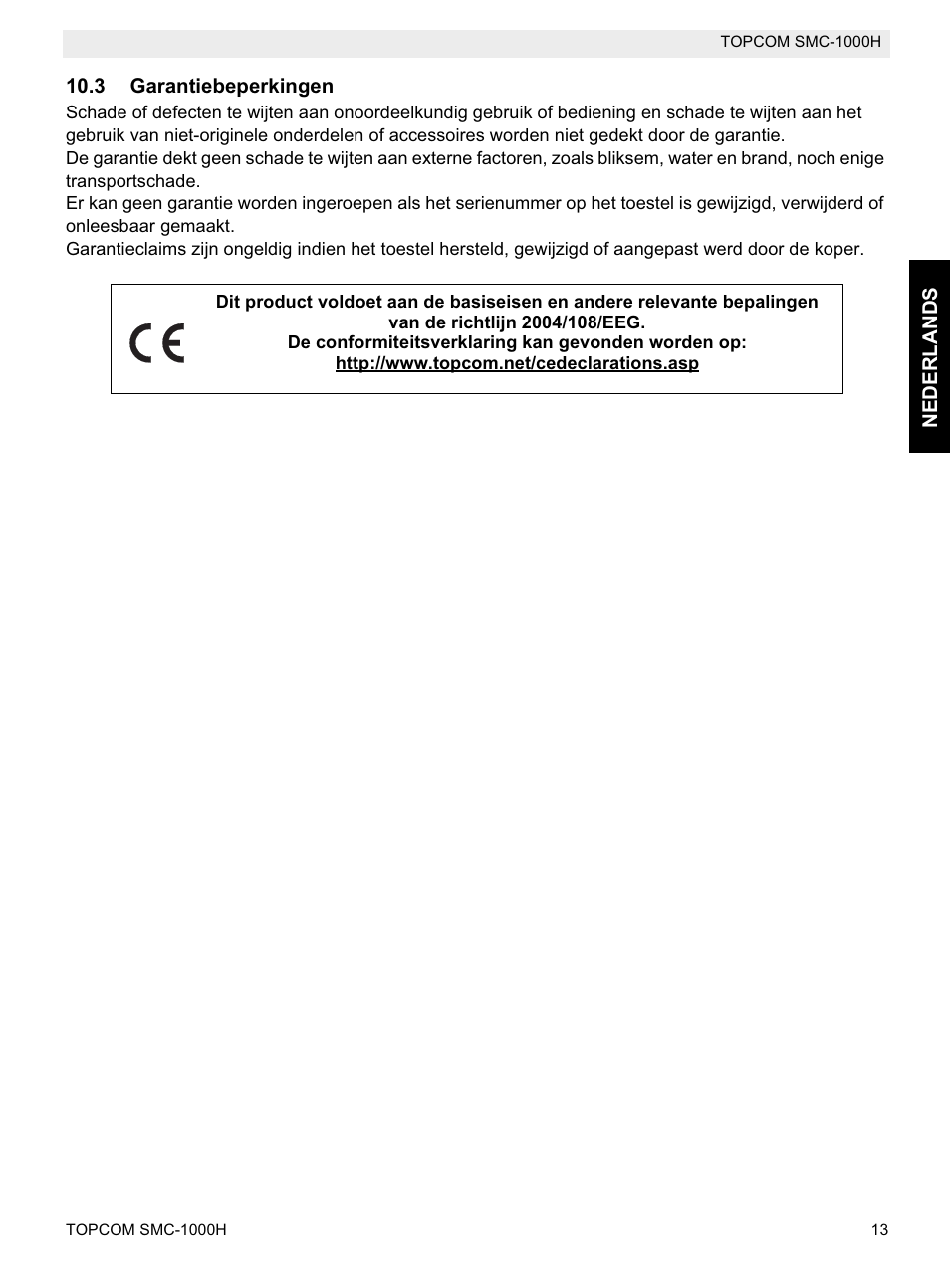 Topcom SMC-1000H User Manual | Page 13 / 92