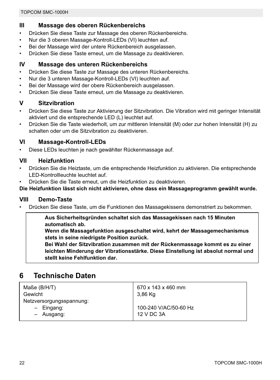 6technische daten | Topcom SMC-1000H User Manual | Page 22 / 92