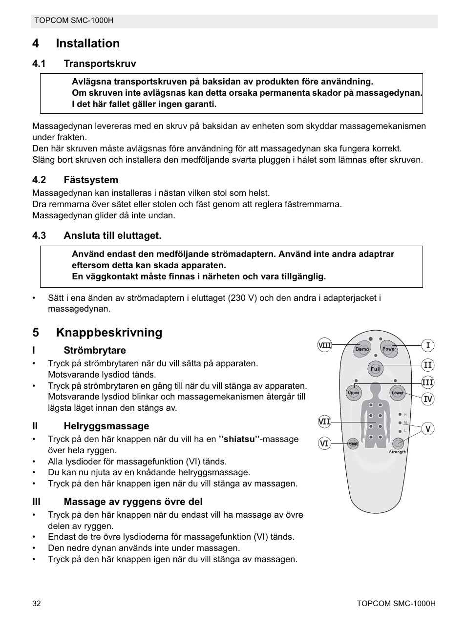 4installation, 5knappbeskrivning | Topcom SMC-1000H User Manual | Page 32 / 92