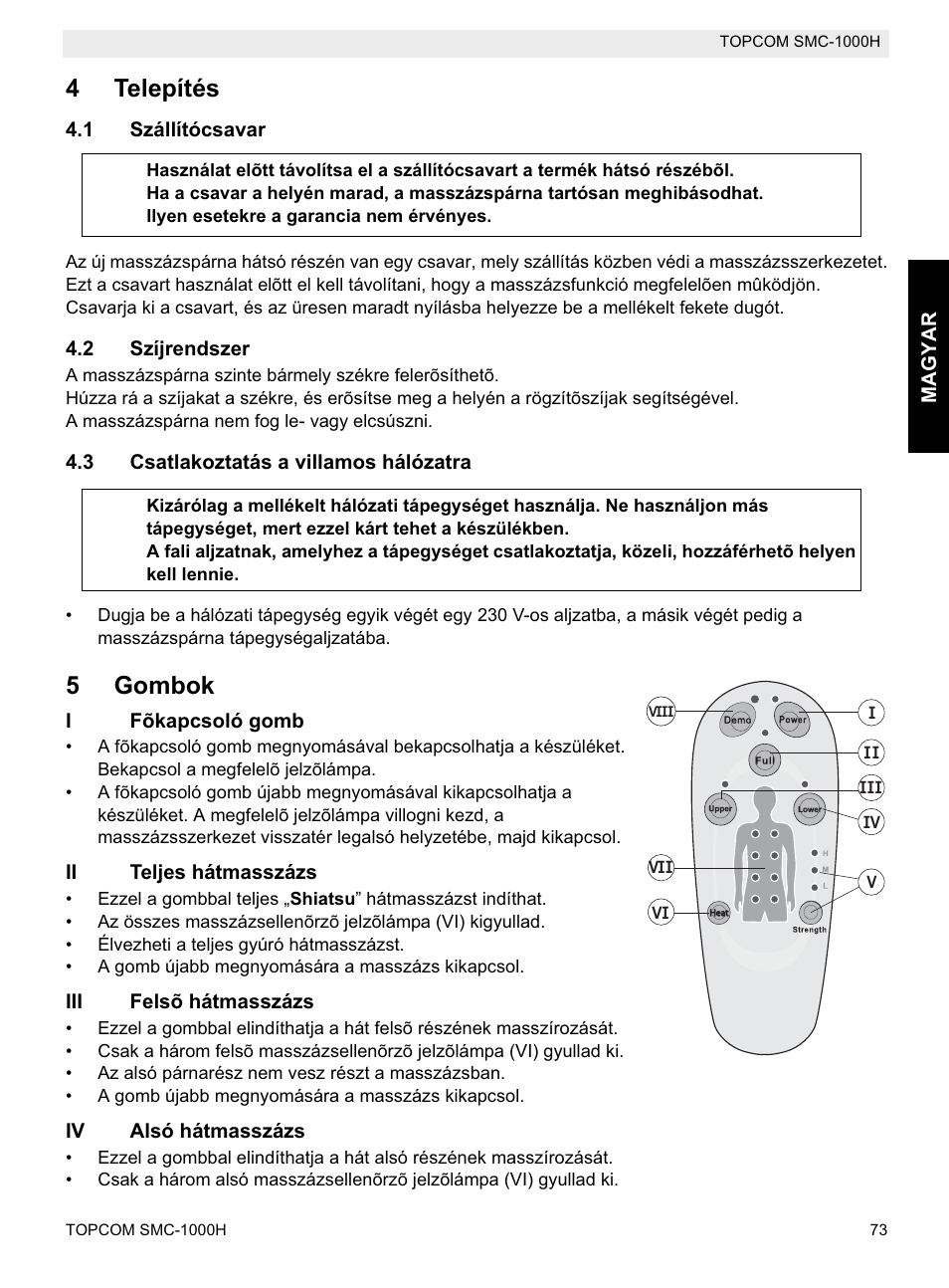 4telepítés, 5gombok | Topcom SMC-1000H User Manual | Page 73 / 92